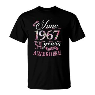 54Th Birthday Floral Gift For Womens Born In June 1967 Ver2 T-Shirt | Mazezy