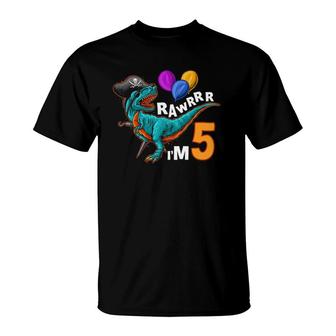 5Th Birthday Pirate Dinosaur Birthdayrex Party T-Shirt | Mazezy