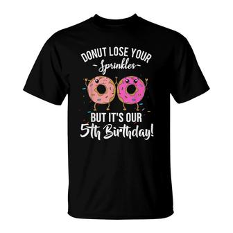 5Th Birthday Twins Its Our Fifth Birthday Party Donut Theme T-Shirt - Seseable
