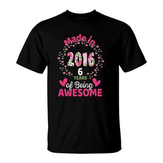 6 Years Old 6Th Birthday Born In 2016 Women Girls Floral T-Shirt | Mazezy