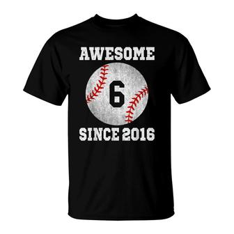 6Th Birthday Baseball Player 6 Years Old Vintage Retro T-Shirt - Seseable