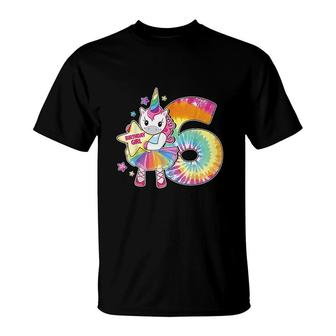 6th Birthday Unicorn Gift For Girls Age 6 Tie Dye T-Shirt - Seseable