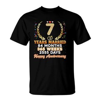 7 Years Married Happy 7Th Wedding Anniversary Couple Ring T-Shirt | Mazezy
