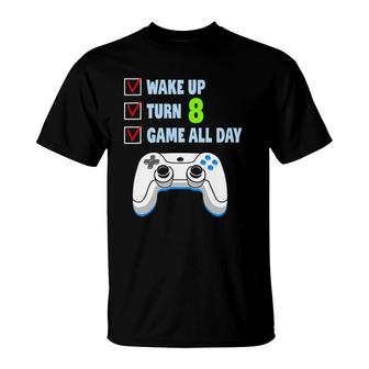 8 Years Old Boy Gamer Birthday Party 8Th Birthday Gift T-Shirt | Mazezy