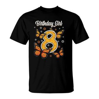 8 Years Old Monarch Butterfly Papillon 8Th Birthday Girl T-Shirt | Mazezy