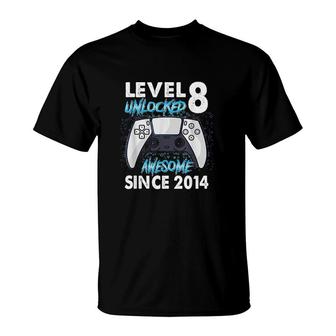 8th Birthday Gift Boys Level 8 Unlocked Awesome 2014 Gamer T-Shirt - Seseable