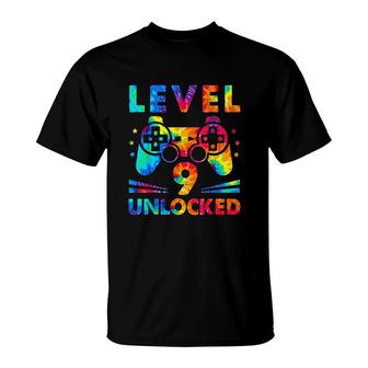 9 Year Old 9th Birthday Gamer Tie Dye Boys Men Level T-Shirt - Seseable