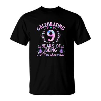 9 Years Of Being Awesome 9 Year Old Birthday Tie Dye T-Shirt - Seseable