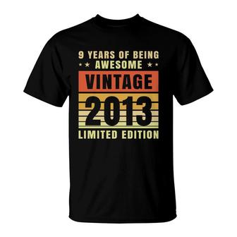 9 Years Of Being Awesome Vintage 2013 9Th Birthday T-Shirt - Seseable