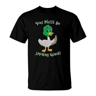 Adult Humor Duck Smoking Quack Pun Funny Dad Gifts Jokes T-Shirt
