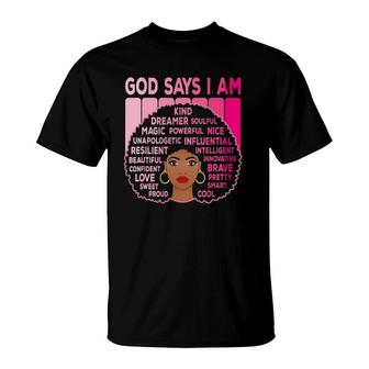 Afro American Melanin Black Pride Pink Woman African Girl T-Shirt | Mazezy