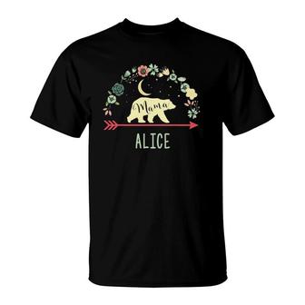 Alice Name Gift Floral Personalized Mama Bear T-Shirt | Mazezy