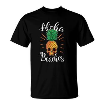 Aloha Beaches Hawaii Pineapple Skull Vacation T-Shirt | Mazezy