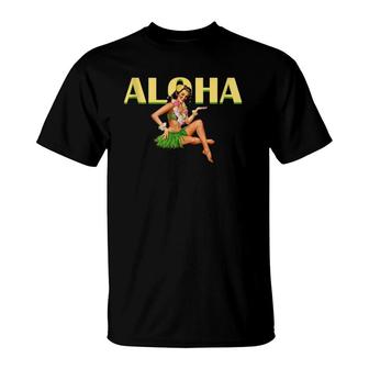 Aloha Hawaiian Retro Vintage Pin Up Girl Hawaii T-Shirt | Mazezy CA