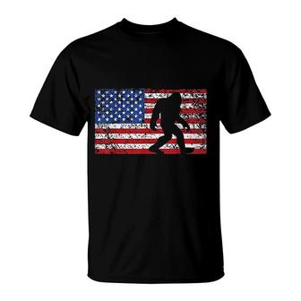 American Flag Bigfoot Funny 4th Of July T-Shirt | Mazezy