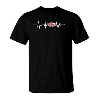 American Flag Canada Flag Heartbeat American Canadian T-Shirt | Mazezy