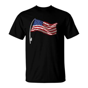 American Flag Fishing Rod 4Th Of July Patriotic Fisherman T-Shirt | Mazezy