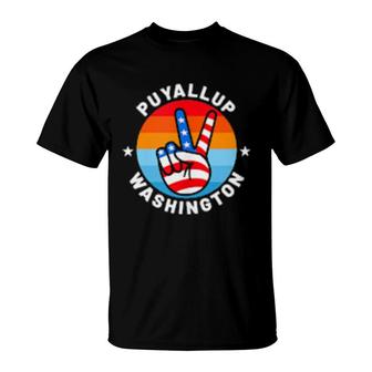 American Flag Peace Sign Hand, Puyallup Washington Wa T-Shirt | Mazezy