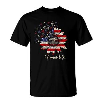 American Flag Sunflower Nurse Life Independence Day July 4Th T-Shirt | Mazezy
