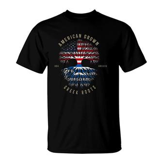 American Grown Greek Roots America Flag Greece Flag T-Shirt | Mazezy