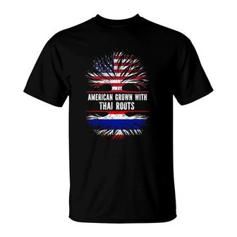 American Grown With Thai Roots Usa Flag Thailand T-Shirt | Mazezy