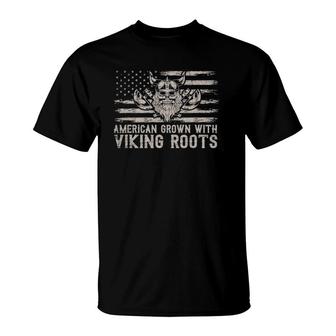 American Grown With Viking Roots Usa Flag Scandinavia Viking T-Shirt | Mazezy