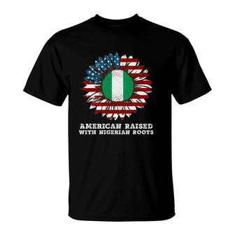 American Raised With Nigerian Roots Sunflower Usa Flag T-Shirt | Mazezy