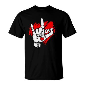 American Sign Language I Love You Red Heart T-Shirt | Mazezy