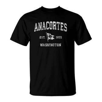 Anacortes Washington Wa Vintage Boat Anchor Flag Design Tee T-Shirt | Mazezy UK