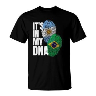 Argentinian And Brazilian Mix Dna Flag Heritage T-Shirt | Mazezy