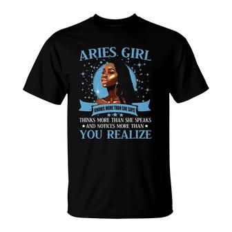 Aries Girl Knows More Than She Says T-Shirt | Mazezy