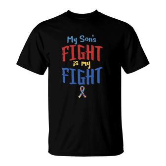 Autism Awareness My Son's Fight Ribbon Support Mom Dad T-Shirt | Mazezy AU