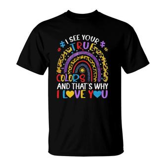 Autism Awareness Rainbow I See Your True Colors Puzzle Piece T-Shirt | Mazezy