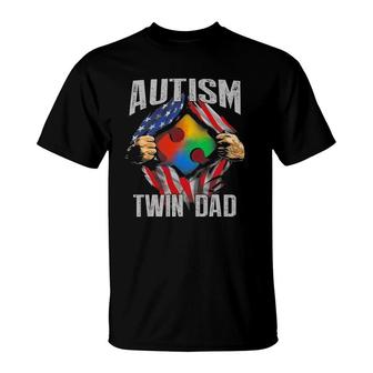 Autism Twin Dad American Flag Autism Awareness T-Shirt | Mazezy CA