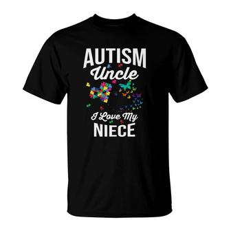 Autism Uncle I Love My Niece Puzzle Butterfly T-Shirt | Mazezy