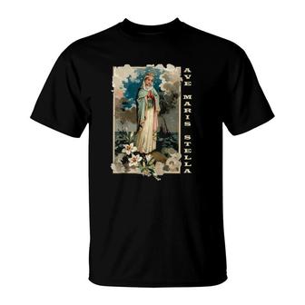 Ave Maris Stella Lady Blessed Mother Mary Latin Catholic Raglan Baseball T-Shirt | Mazezy