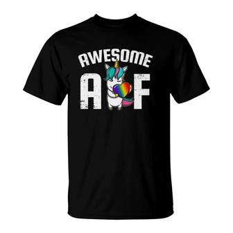 Awesome Af Unicorn Lgbt Rainbow Heart T-Shirt | Mazezy