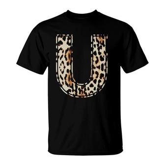 Awesome Letter U Initial Name Leopard Cheetah Print T-Shirt