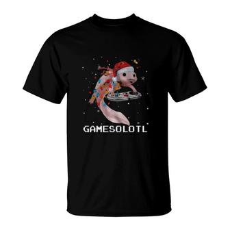 Axolotl Fish Playing Video Game White Gamersolotl Christmas T-Shirt | Mazezy