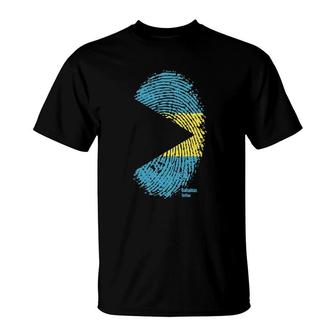 Bahamas Flag On Thumbprint Country T-Shirt | Mazezy
