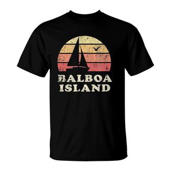 Balboa Island Ca Vintage Sailboat 70S Sunset Tee T-Shirt | Mazezy