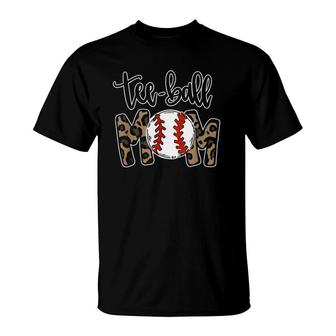 Ball Mom Mother's Day Gift Teeball Mom Leopard Funny T-Shirt | Mazezy