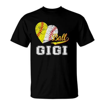 Baseball Softball Ball Heart Gigi Mother's Day T-Shirt | Mazezy