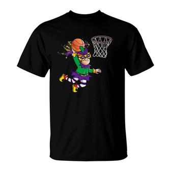 Basketball Player Jester Mardi Gras Carnival Parade Party T-Shirt | Mazezy
