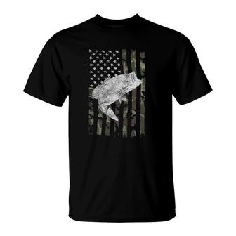 Bass Fishing Camo American Flag Fisherman T-Shirt | Mazezy