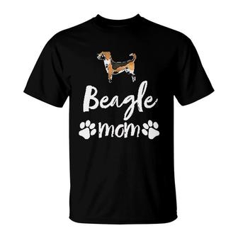 Beagle Mom With Paws Prints T-Shirt | Mazezy