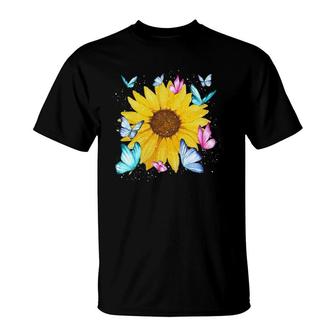 Beautiful Nature Yellow Flowers Florist Butterfly Sunflower T-Shirt | Mazezy