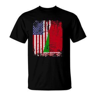 Belarusian Roots Half American Flag Belarus Flag T-Shirt | Mazezy