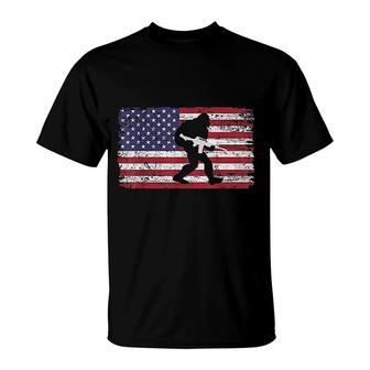 Bigfoot Silhouette Usa American Flag T-Shirt | Mazezy
