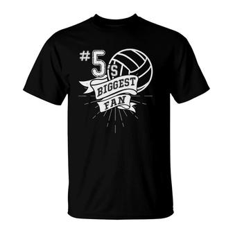 Biggest Fan Of Volleyball Player Number 5Dad Mom T-Shirt | Mazezy